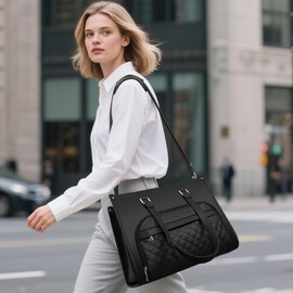 MIYCOO Lunch Tote Bag for Women, 17 Inch Laptop Bag with Insulated Lunch Compartment, Quilted Leakproof Briefcase, PU Leather Work Handbag for Business, Office, Nurse, Casual