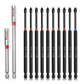 ColumPRO 12PCS PH2 & PZ2 Magnetic Impact Driver Bits Set, 8PZ2 + 2PH2 Screwdriver Bit Sets for Daily Screwdriving Needed with 150 mm + 100 mm Extension Bit Holders