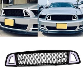 Front Hood Upper Grille Grill with White DRL LED Light Compatible with Ford Mustang (Except Shelby Models, 2013-2014)