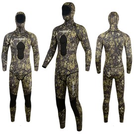 WYYHAA 1.5MM Neoprene Spearfishing Wetsuit with Hooded, 2 Pieces Camouflage Hunting Diving Suit for Cool Water Freediving Snorkeling,3XL