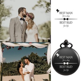 TREEWETO Mens Engraved Pocket Watch Best Man Gifts for Wedding Proposal Gift -Best Man for a Day Pocket Watches for Men, Black