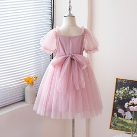 Tutu.kk Toddler Tutu Dress Little Girls Short Sleeve Fluffy Tulle Party Casual Dresses Bean Paste 4-5t