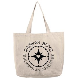 Raising boys is always an adventure compass heart love family mom Natural Canvas Tote Bag funny gift
