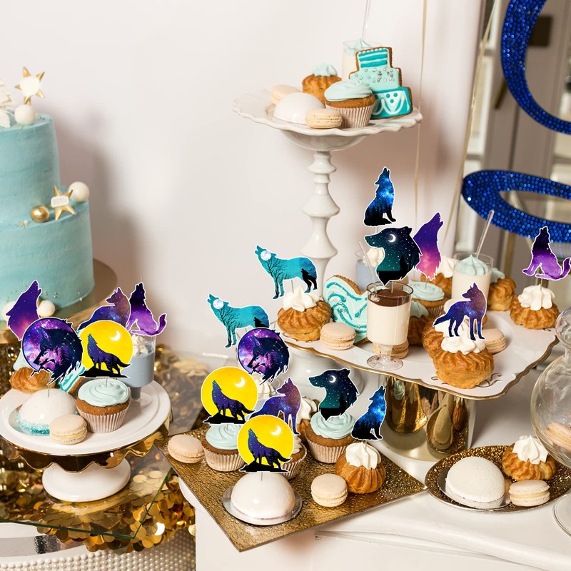 Decoración para cupcakes con diseño de lobo de galaxia para