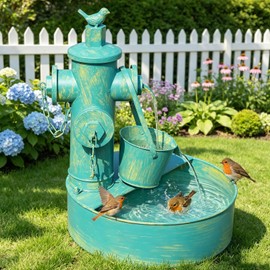 Metal Solar Bird Bath Fountain with Backup Battery, Solar Water Fountain