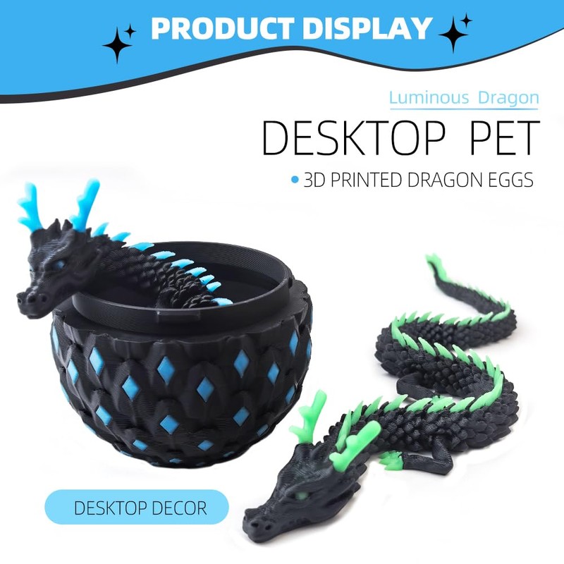 3D Printed Dragon Eggs with Dragon Inside,3D Printed Fidget Animals,Glow