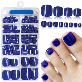 AddFavor Press on Toenails, 240pcs Blue Toe Nail Press ons Glossy Fake Toe Nails Full Cover Glue Press on Toenails for Women Pedicure