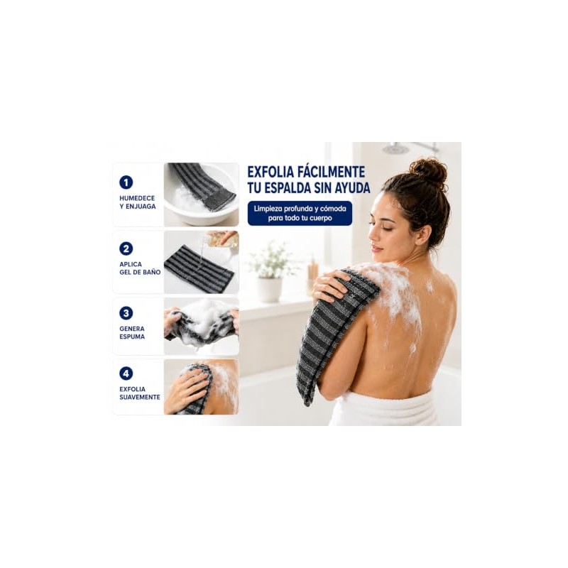 4PCS Zenbody Toalla Exfoliante Japonesa, Doble Cara con 4 Ganchos