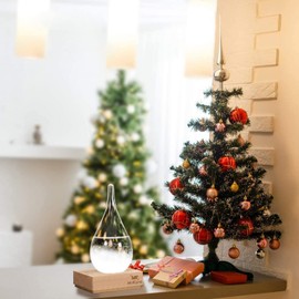 MrMrKura Transparent Storm Glass Weather Forecast Bottle High Class Drop Shaped Decoration with Wood Base Christmas Decoration for Home and Office Desktop Christmas Gift, Large