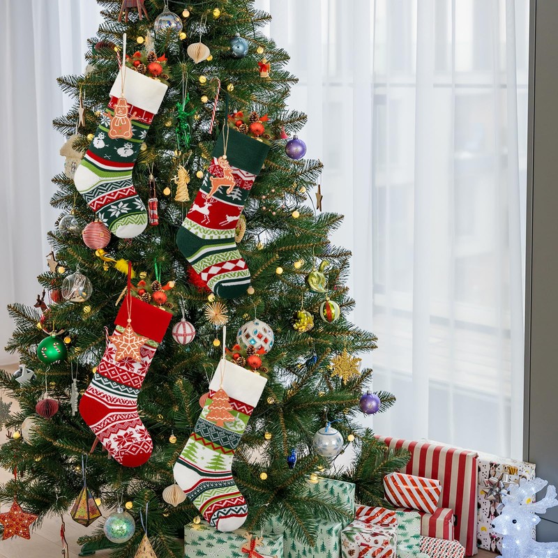 4 Pack Knitted Christmas Stockings - 18 Inch Large Family