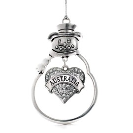 Inspired Silver - Australia Charm Ornament - Silver Pave Heart Charm Snowman Ornament with Cubic Zirconia Jewelry