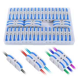 Lever Wire Connectors, HTCELLE 40-Piece Quick Connect Electrical Splicing Kit for Compact Inline Terminals - 28-12 AWG, 1 in 1 Out (Blue, 40)