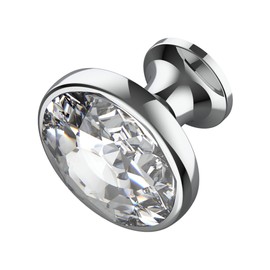 Alzassbg 6 Pack Clear Crystal with Nickel Plated Base Cabinet Knobs, 1-3/8 Inch (35mm) Diameter Cabinet Hardware Round Crystal Knobs for Drawers AL1011CP