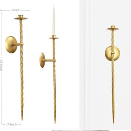 Wall Candle Holder Set of 2, Modern Chic Wall Mounted Metal Candle Holder Decoration, Dining Room, Living Room 23.6" (Gold)