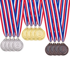 12 Pieces Award Medals Gold, Silver, Bronze Medals for Awards Olympic Medals for Kids Winner Medals for Competitions, Parties and Encouragement - 2 Inch Medals with Ribbons, 1st 2nd 3rd Medals