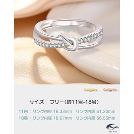 GEJ-Tech Women's Knot Ring, Silver Ring, One Size Fits Most (No. 11-18), Zirconia, Half Eternity, Silver, Cubic Zirconia