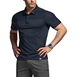 CQR Men's Polo Shirts, Tactical Short Sleeve Golf Performance Shirts, Lightweight Dry Fit UPF 50+ Pique, Commander Police Navy, Large