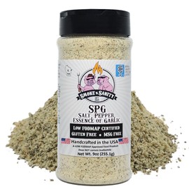 Smoke n Sanity - SPG (Salt, Pepper, Essence of Garlic Salt) Seasoning, Monash Certified Low FODMAP, Gluten Free, Kosher, Dairy Free, MSG Free, Ideal for Meats, Vegetables, and Dips, 9 oz Shaker