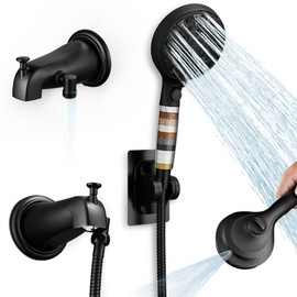 sagetta Black Bathtub Spout with Diverter Combo Bathtub Fuacet Fits for Threaded 1/2" or 3/4" IPS with 10 Mode Handheld Shower Head and Holder, Cover Plate, 89" Shower Hose