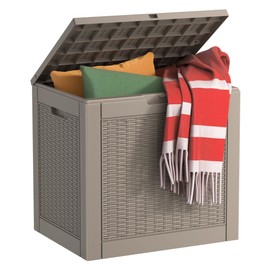 CRO DECOR 30-Gallon Weatherproof Outdoor Storage Box with Rattan Effect - Tan Resin