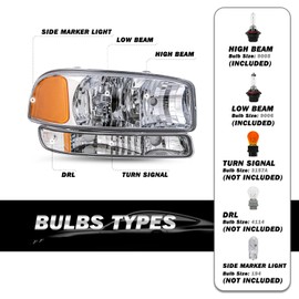 SOCKIR 4PCS Headlight Assembly Fit For 99-06 GMC Sierra 1500 2500 3500/00-06 GMC Yukon Headlight Assembly + Park/Signal Headlamp LH+RH with Bulbs (Chrome Housing with Clear Reflector)