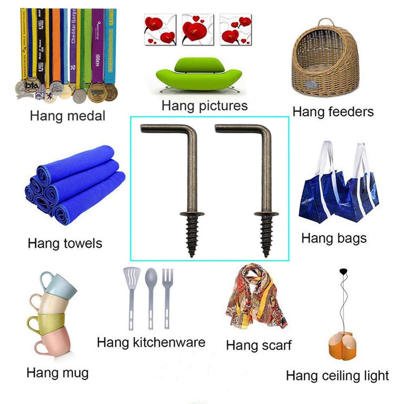 IDEALSV Antique Brass 1-1/4 Inch L Shape Screw Hooks -