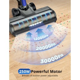 QikCln Cordless Vacuum Cleaner - 250W/30Kpa Powerful Stick Vacuum with Charging Dock, MAX 40Mins Runtime, 3 Modes, Smart LED Display, Lightweight Vacuum Cleaner for Home Pet Car- Blue