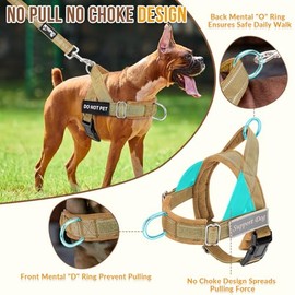 SlowTon No Pull Dog Harness - Heavy Duty Dog Harness and Leash Set for Medium Large Dogs, Reflective Tactical Harness with Soft Padded and Front Clip for Easy Walk and Training (Tan L)