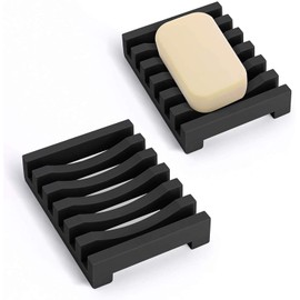 Vilike - Jabonera de Silicona de 2 Piezas, jabonera de Drenaje, Soporte para jabonera de baño, jabonera Antideslizante, Drenaje rápido, Adecuado para el hogar, la Escuela, el Gimnasio (Negro)