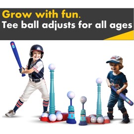 TOMLEON T Ball Stand for Kids and Toddlers 1-3, 3-5, 5-8. Baseball Set With 6 Large Balls, Adjustable Tball Batting Tee, and Pitching Machine. T-Ball Sets With Bat and Ball