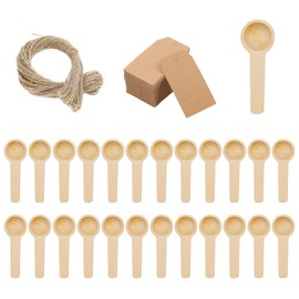 KUMGROT 3 Inch Small Wooden Spoons Mini Scoops Mini Scoops Kitchen Cooking Sugar Salt Scrub Spoons Spice Jars Wood Spoons Ice Cream Dessert Spoons with Tags and Twine(25Spoons,100 Tags,1 Twine)