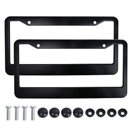 Tongze Black License Plate Frames: Aluminum Alloy Electroplated surface License Plate Frame Universal for Men/Women for Front & Rear Car Tag with Anti-theft screw fastener, 2 Pack