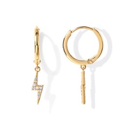 PAVOI 14K Gold Plated S925 Sterling Silver Post Lightweight Drop Dangle Huggie Hoop Earrings for Women | Star, Lock, Pearl, Cross, Lightening, Coin | Dainty Earrings, Yellow Gold, Cubic Zirconia