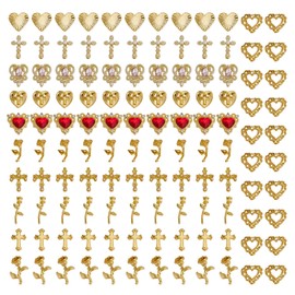 NICENEEDED 120PCS Nail Charms, Gold Cross Nail Charms Virgin Mary Nail Charm, 3D Y2K Nail Art Jewelry DIY Decorations