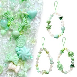 Kleeblatt Acrylic Beads for Bracelets, Pony Kandi Star Flower Heart Assorted Plastic Bow Kawaii Butterfly Pastel Candy Fish Aesthetic Cool Cute Charms for Jewelry Making(Fresh Green)
