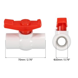 PATIKIL 20mm 3/4" ID PVC Ball Valve, 2 Pack Socket Type Shut-Off Valve with Easy to Rotate Handle for Water Flow Control, White/Red