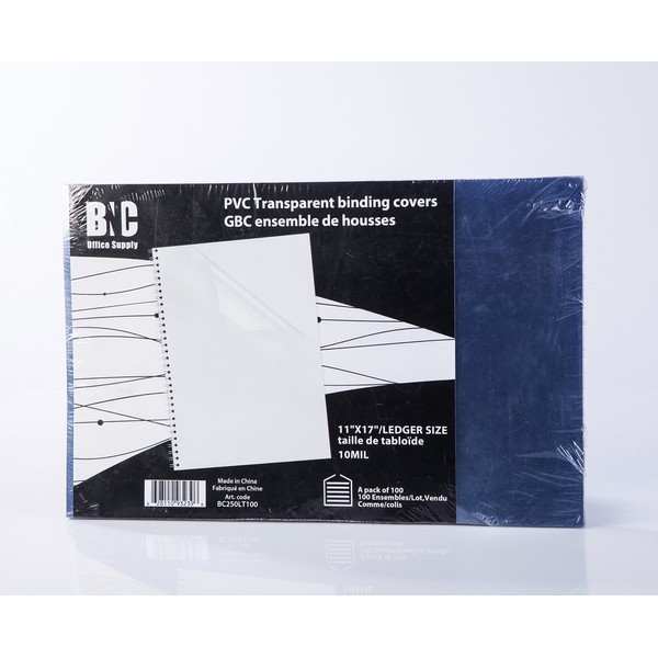 BNC 10 Mil 11 Inches by 17 Inches, Ledger Size PVC Binding Covers - Pack of 100, Clear