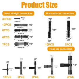 Vacuum Hose Automotive Kit High Performance Silicone Vacuums Hose Kit 6PCS 5FT Blue & Black Tubing with 115PCS Nylon Connectors 1/8" 5/32" 3/16" 1/4" 5/16" 3/8" Vacuum Automotive Kits