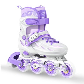 YYW Adjustable Roller Skates for Girls Boys, Adjustable Inline Skates Girls and Boys with Light up Wheels, Teenager and Adults Skates for Beginner Outdoor and Indoor (Medium for Big Kids)