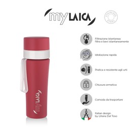 Laica MyLaica 0.5 Litre Stainless Steel Filter Sports Bottle, Red
