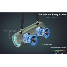 Fisher Portable Bluetooth Speaker IPX5 Waterproof Speaker, 26W PEAK Power Bluetooth Stereo, 7H Playtime, LED Lights, TWS, BT 5.3, Built-in Mic, Hands Free Calling, Wireless Electronics, Home & Outdoor