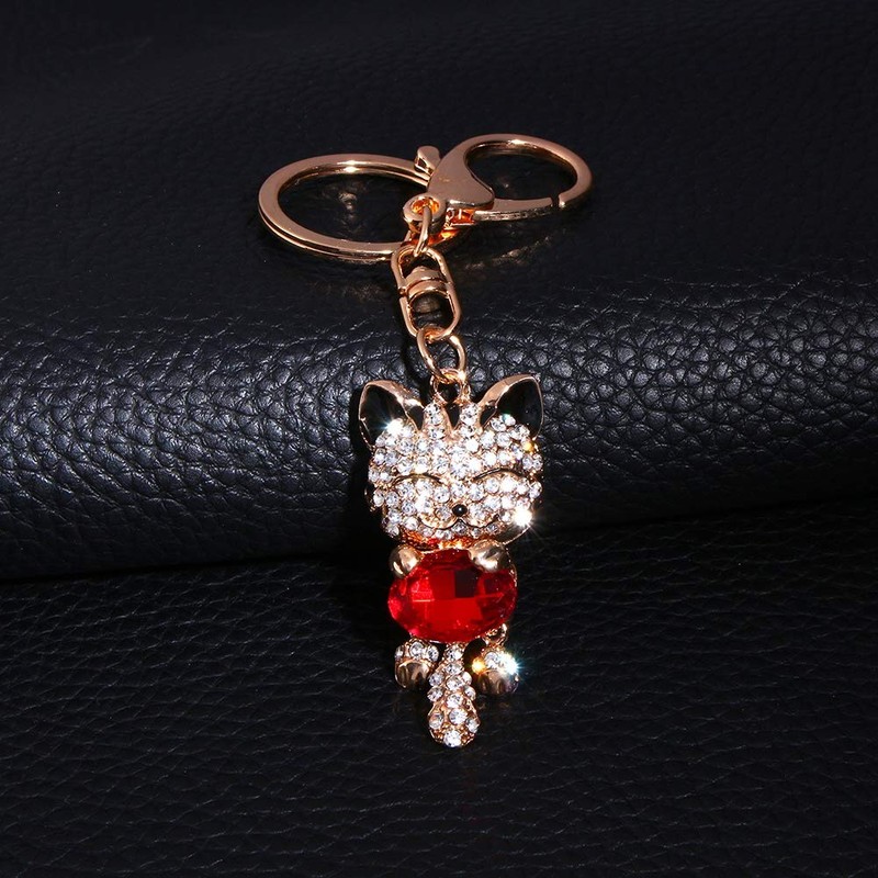 Hztyyier 3D Kitten Key Ring, Crystal Rhinestone Key Ring Charm