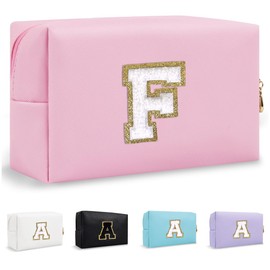 Lohhbve Small Minimalism Cute A-Z Makeup Bag, PU Leather Waterproof Cosmetic Bag Daily Use Toiletry Cosmetic Pouch, Portable Storage Travel Toiletry Bag for Women Girls Essential Cosmetic Organizer