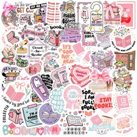 50pcs Book Stickers for Kindle,Disco Bows Bookworm Stickers Pack,Coquette Bookish Stickers Gift for Girly,Adults,Book Lover,Waterproof Vinyl Stickers for Water Bottle Laptop Phone Computer