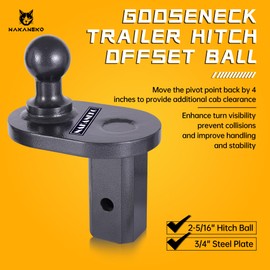 NAKANEKO GNXA4085,4” Offset Gooseneck Ball,Heavy Duty Trailer Hitches Gooseneck Hitch Extender,20000 lbs GTW,5000 lbs VTW,2-5/16 Inch Diameter Ball