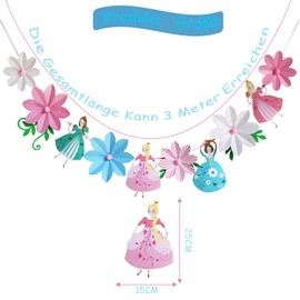 Tourima Princess Flowers Happy Birthday Garland for Birthday Decoration Girls, Children's Birthday Decoration for Party, Garland Birthday Happy Birthday Decoration, Children's Birthday Decoration