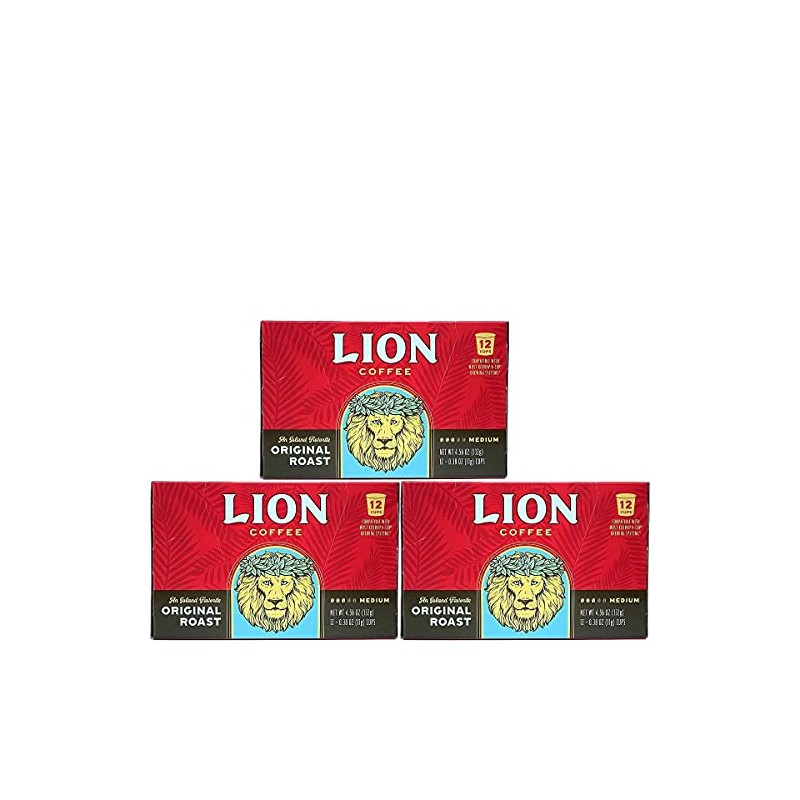 Lion Coffee Original Roast, Single-Serve Coffee Pods - 12 Count