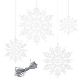Geluode 40 Pcs Plastic White Snowflake Hanging Ornaments with 5m Silver String Rope for Christmas Tree Decorations Birthday Winner Xmas Party Decor