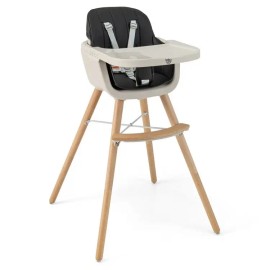 3-in-1 Convertible Wooden High Chair for Kids with Cushioned Seat in Black/Light Graycolor: Black Color