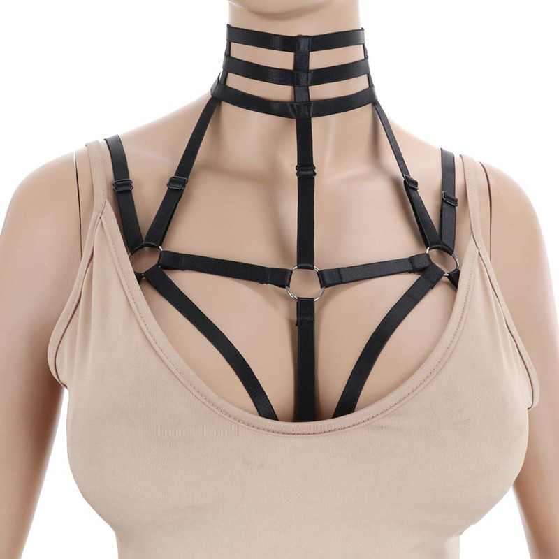 HJZLSSYS Women Harness Elastic Cupless Cage Bra Hollow Out Strappy